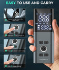 Cordless Tire Inflator Air Compressor With Accurate Pressure Gauge 150 PSI Portable Pump For Cars Motorcycles Bikes And Balls 36 Liters Per Minute Fast Inflation With Smart Autostop And Heavy Duty Construction.