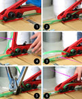 Step by step use of Heavy Duty Manual Plastic Strap Tensioner Sealer Kit For PP PET Straps with integrated cutting groove on box