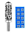 Top And Bottom Bearing Flush Trim Router Bit With Half Inch Shank Pro Grade Industrial Woodworking Tool Featuring 14 Replaceable Carbide Inserts shown with extra inserts