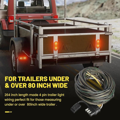 Heavy Duty 22 Foot Trailer Wiring Harness With Slick Wishbone Adapter For Zero Fuss Both Side Taillight Rewrite And Ridiculously Easy Four Way Flat Plug Hookup with 4 pin connector.
