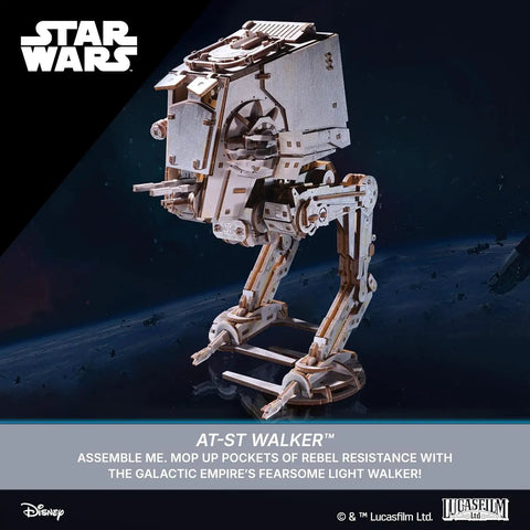 Star Wars AT ST Walker 3D Wooden Puzzle Kit For Adults, DIY Mechanical Model with spring engine, plywood and metal build