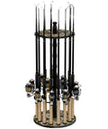 16 Rod Round Fishing Rod Holder For Garage With 360 Degree Access Keeps Up To 16 Rods Reels And Gear In Camouflage Finish Space Saving Pole Rack For Quick Access And Safe Storage, showcasing a full view with rods inserted.