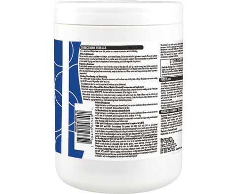 Opti Cide Max Disinfecting Wipes, 320 Count, Two Pack container showing instructions and details on label, Hospital Grade EPA Registered Disinfectant Cleaner