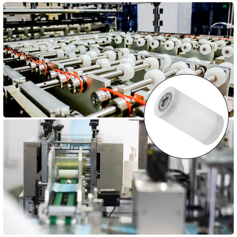 Conveyor system with 4 Pack Plastic Roller Wheels With Bearings 6mm ID 20mm OD 40mm Length Guiding Belt Idler White