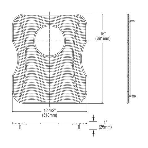 Diagram of Stainless Steel Sink Bottom Grid 12.5 In By 15 In By 1 In With Protective Feet Rock Solid Build Corrosion Resistant.