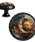Sun And Moon Floral Cabinet Knobs 4 Pack Acrylic Round Drawer Pulls with celestial design and floral accents in black