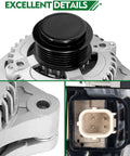 Close-up of upgraded 130 Amp 12V alternator for Honda Odyssey Pilot Ridgeline 2011 to 2015 showing pulley and connector.