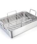 Stainless Steel Roasting Pan Set 16 Inch With V Rack And Cooling Rack For Roasting Turkey Lasagna And More Heavy Duty Oven Bakeware