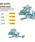 60 Piece Set Of Machine Screws Size Eight Thirty Two Thread Assortment Kit With Phillips Pan Head In Four Lengths Displayed