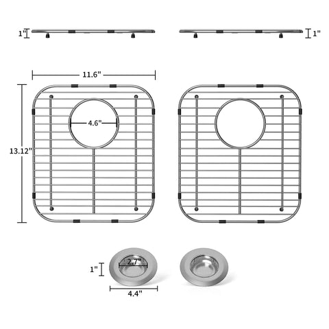 Stainless Steel Kitchen Sink Grid 2 Pack Size 13.2 x 11.6 x 1.2 Inches With Rear Drain Hole Anti Rust Bottom Rack With 2 Strainers