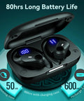 Black Noise Cancelling Wireless Buds with 80 Hours of Playtime and Power Display Case for Sports and Gym Workouts