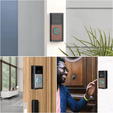 No Drill Doorbell Mount for Ring Battery Video Doorbell 2 3 4 2020 Release 2024 Release Plus Pro installed on apartment wall.