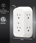 Front view of Six Outlet Extender Power Tap 2 Pack Grounded Wall Tap With Spaced Outlets And 3 Prong Splitter Converts Two Outlets