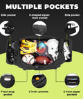 Multiple pockets of Beefy 130L Extra Large 36 Inch Heavy Duty Gym And Travel Duffel Bag Built To Haul Mega Sports Gear Black open with sports gear