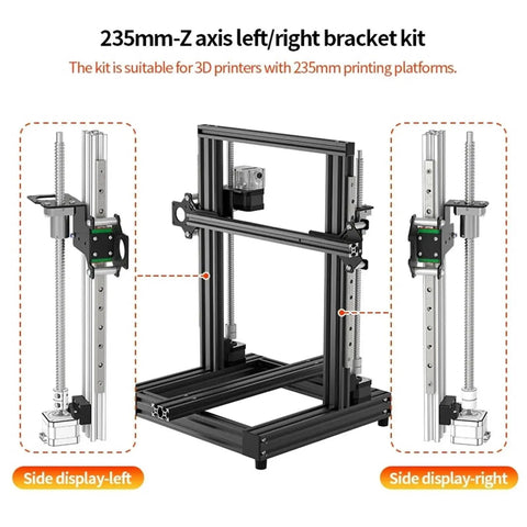 Level Up Your 3D Printer Setup With This Knockout Dual Z Axis Upgrade Kit Featuring Ball Screw Linear Rail Motion System For Rock Solid Stability And Ultra Smooth Extrusion, 235mm Z axis left/right bracket kit displayed.