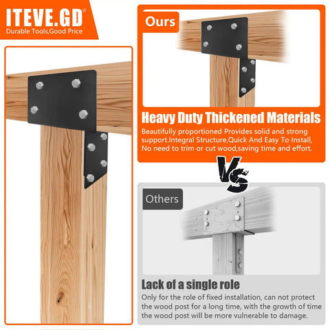Post Cap Tie Bracket For Wood Posts 4x4 And 4x6 Beefy Heavy Duty Support Bracket Black T Shape For Gazebos Patios Decks And Porches Outdoor All Weather Hardware 4 Pack Bundle