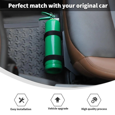 Underseat Fire Extinguisher Mount for Ford Bronco Sport 2021 2025 Quick Access Front Row Seat Bracket Low Profile Metal Holder with green extinguisher