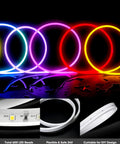 Colorful glow from 24V RGB Neon Rope Light With Smart App Control And Music Sync 32 Feet LED Strip for indoor outdoor use