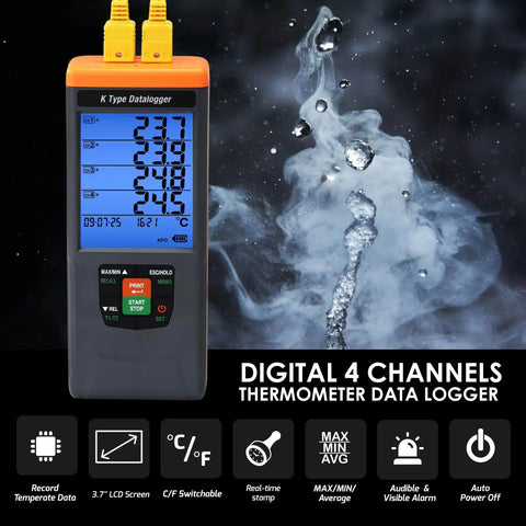 4 Channel Digital K Type Thermocouple Data Logger With 48K Records Pro Grade Temperature Recorder For Lab And Industrial Use