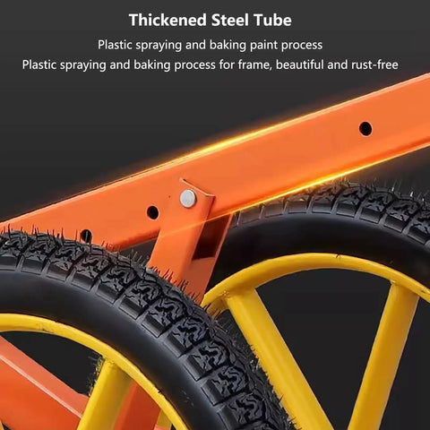 Close-up of the Heavy Duty Magnetic Manhole Cover Lift Dolly Kit showing thickened steel tube and tires for durability.