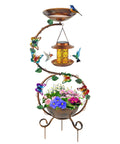 All In One Metal Bird Bath With Flower Planter Pedestal And Solar Bird Feeder For Outdoor Gardens Sturdy Rust Proof Stand