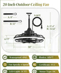 Outdoor Ceiling Fan With Light For Patio Vibes And Pergolas 20 Inch Weatherproof Plug In Gazebo Fan With Remote And App Control