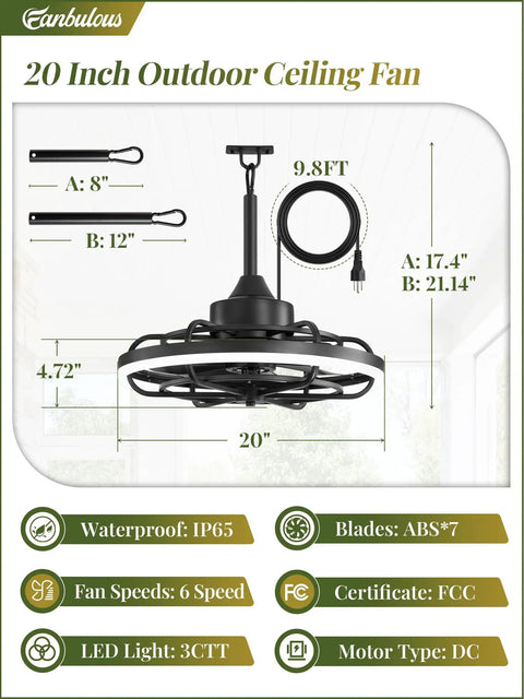 Outdoor Ceiling Fan With Light For Patio Vibes And Pergolas 20 Inch Weatherproof Plug In Gazebo Fan With Remote And App Control
