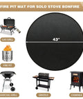 43 Inch Fire Pit Mat For Bonfire And Solo Stove, Round Fireproof Waterproof Under Grill Mat shown with various grill types