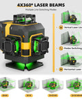 16 Lines Laser Level With Tripod For DIY Projects Self Leveling For Indoor Use Two Batteries Included High Accuracy Cross Line Tool Built For Handyman Pros black and yellow laser level with 4x360° beams and mode display