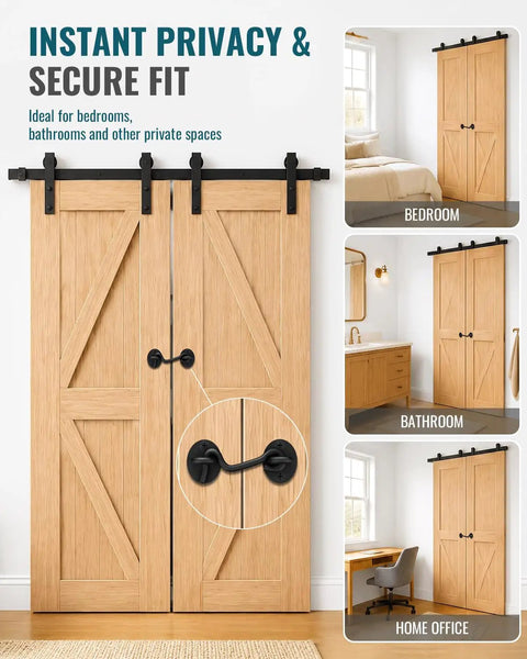 Heavy Duty Sliding Barn Door Lock Kit With Gate Latch And Hook And Eye For Screen Doors Tough As Nails Rust Proof 304 Stainless Steel With Black Powder Coat Durable Barn Door Hardware For Home Or Garage Security on double barn doors