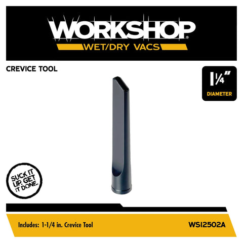 One-quarter inch diameter crevice tool for wet dry vacuums, slim attachment for tight corners, fits most extension wands.