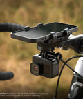 Bike Phone Holder For 4.0 To 6.9 Inch Phones And Garmin GPS Mount attached to bike handlebar, with action camera underneath.