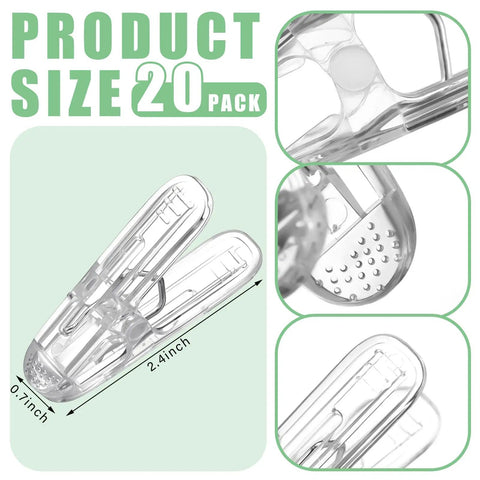 Transparent Balloon Arch Clips Set Of 20 Heavy Duty Plastic Spring Clamps 2.4 Inch showing clear details and dimensions.