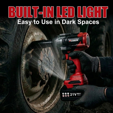 21 Volt Cordless Half Inch Drive Impact Wrench With Brushless Motor Maximum Torque 450 Foot Pounds Up To 3800 Impacts Per Minute And 2100 RPM Includes 4Ah Lithium Battery in use on tire
