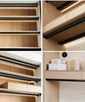 Heavy Duty Black Under Counter Brackets, 4 Pack Adjustable Shelf Support Poles in wall-mounted shelving with wooden finish.