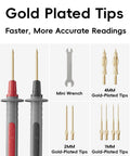 Gold-plated tips and mini wrench for Silicone Multimeter Test Lead Kit with 40 inch leads and modular probes.