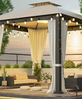 Built Tough 10x10 Patio Gazebo With Heavy Duty Steel Frame Soft Top Roof Double Roof Venting Anti UV Shelter Privacy Curtains And Netting