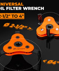 Universal 3 Jaw Oil Filter Wrench Set With Gear Driven Heat Treated Steel Jaws For High Torque Removal Of Stubborn Filters, 2.5-4 in