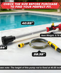Cordless Water Transfer Pump, Brushless 1400 GPH Stick Pump, Milwaukee M18 Battery Compatible, dimensions displayed by pool