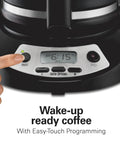 Close-up of control panel on 12 Cup Programmable Drip Coffee Maker With Auto Pause And Pour Glass Carafe Regular And Bold Brew Options