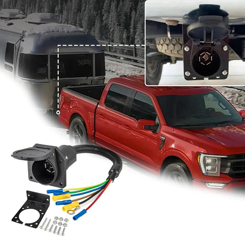7 Pin Trailer Wiring Harness Socket Extension Power Cable For Safe Power Transmission In Campers, RVs, Trucks, And Cars, Easy Plug Connector, Durable Automotive Trailer Cable For Camping, Freight, Exhibitions, And Daily Driving, with truck-mounted socket and wiring kit