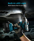 Heavy Duty Cordless Impact Wrench Delivering 738 Foot Pounds Of Knockout Brute Force Half Inch Driver with LED light.