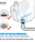 Illustration of Silicone Collapsible Bathtub Drain Hair Catcher And Protector For Popup And Regular Drains in tub setup
