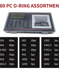 300 Pcs Car O Ring Kit With 18 Size Assortment, Dustproof Oil Proof Rubber Seals in clear box with size chart visible.