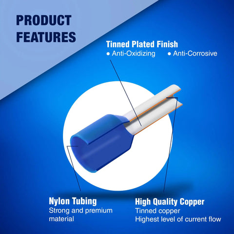 Product features of the All In One Wire Ferrules Kit With Copper End Terminals And Nylon Insulated Ends