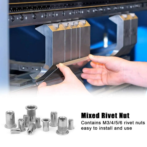 Hands using Heavy Duty Stainless Steel Rivet Nut Insert Kit M3 M4 M5 M6 Mixed Nuts For Metal Fabrication Automotive And Furniture Assembly