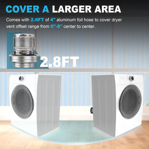 Magnetic Dryer Vent Kit With 1-Second Snap, displaying 2.8ft aluminum hose between two dryers for airtight seal