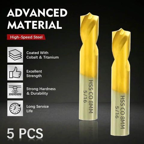 Cobalt Spot Weld Drill Bit Set For Auto Body Repairs Pro Grade Titanium Coated High Speed HSS Weld Cutter Bits 5 By 16 Inch 8mm
