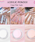 Beginner Friendly Acrylic Nail Starter Kit With Clear Pink Nude Powder And Monomer Liquid, nail designs showcasing powder colors.