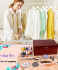 Handheld Sewing Machine With Elegant Wooden Box And 153 Piece Kit, Portable Cordless Mini Sewing Tool on display table